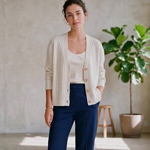 Raffi Cashmere Oversized Cable Knit Cardigan Size Small Oatmeal Cream Tan